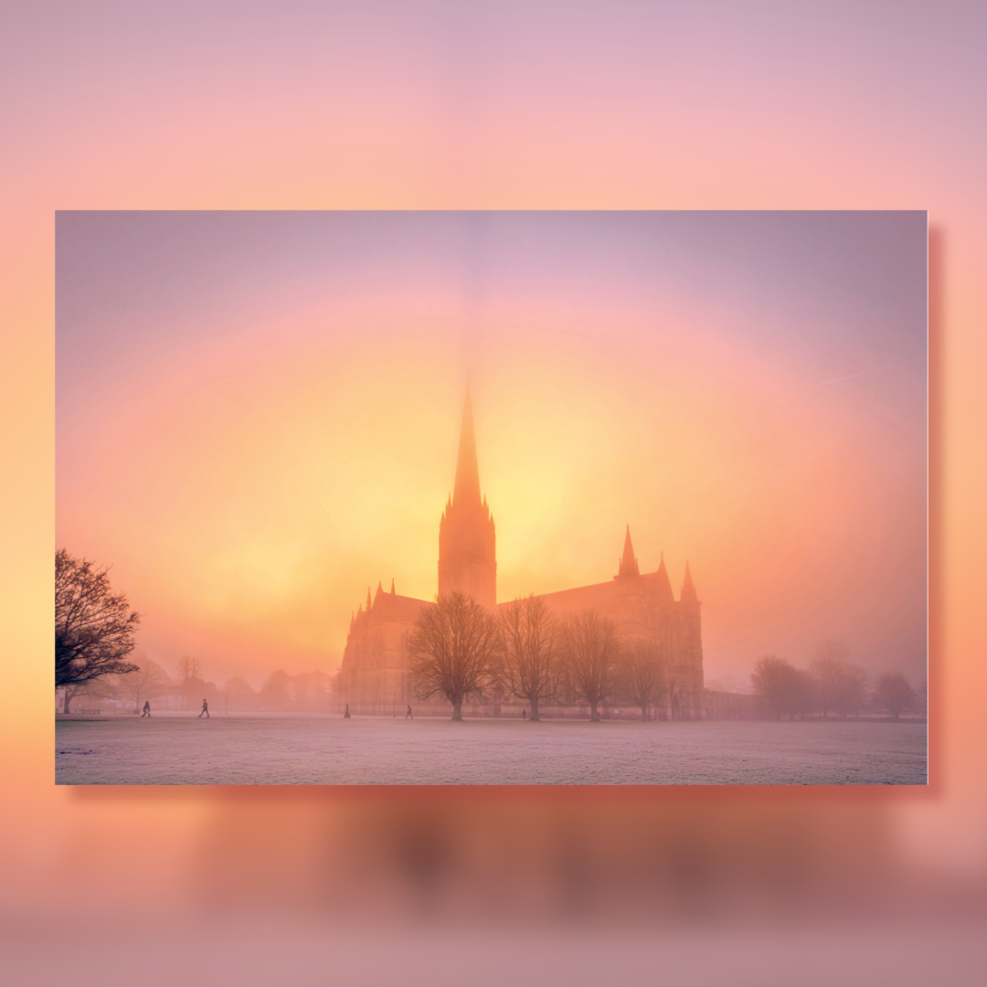 Salisbury Cathedral in the morning mist