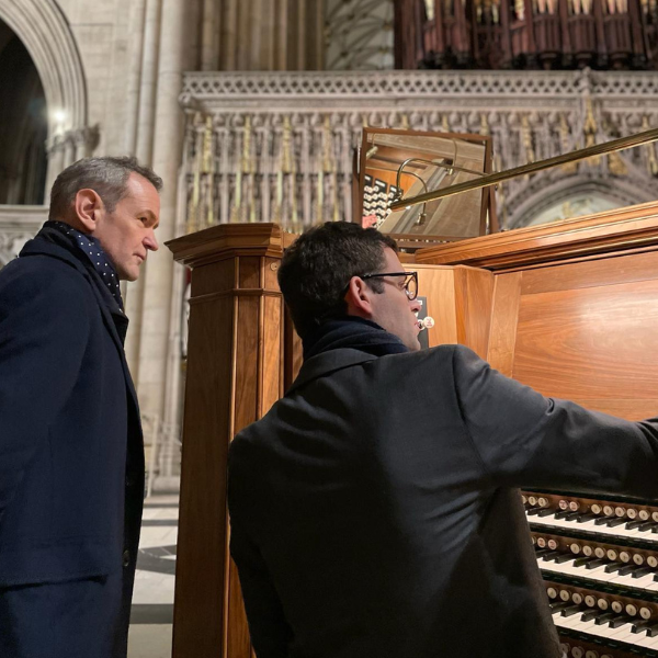 Alexander watches Ben Morris playing the Grand Organ at York Minster