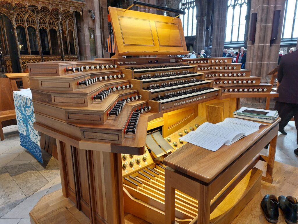 Organ console at Manchester Cathedral